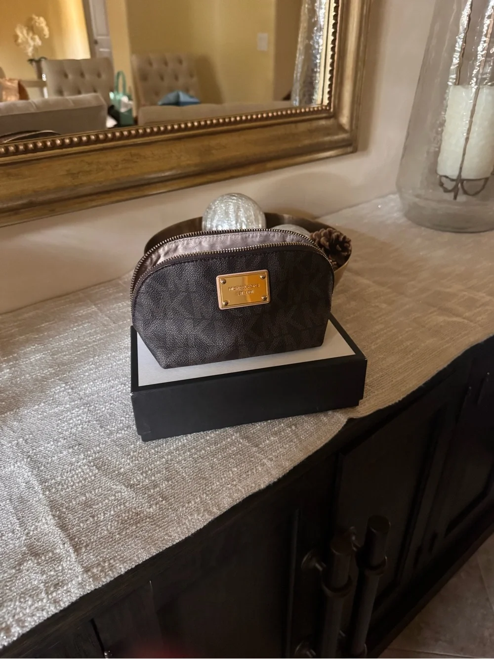 Michael Kors Brown Authentic Logo Cosmetic Case